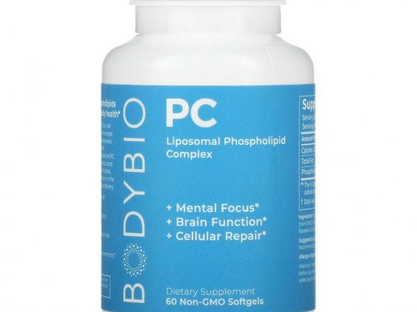 BodyBio, фосфатидилхолин, липосомальный фосфолипидный комплекс, 60 капсул без ГМО