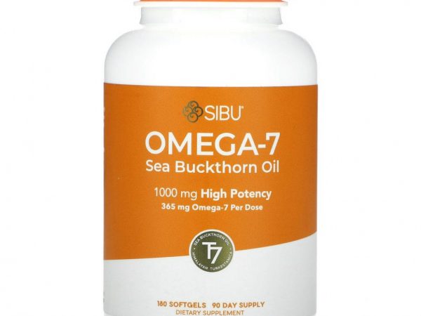 Sibu Beauty, омега-7, облепиховое масло, 1000 мг, 180 капсул