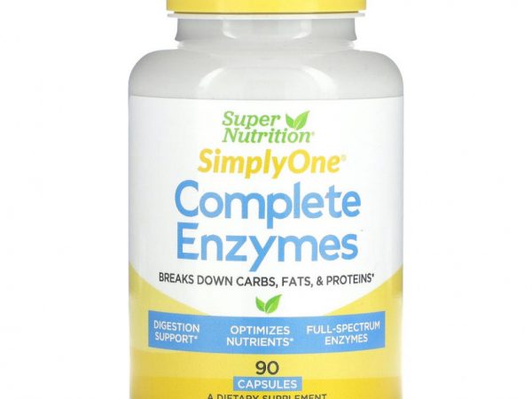 Super Nutrition, Simply One, полный комплекс ферментов, 90 капсул