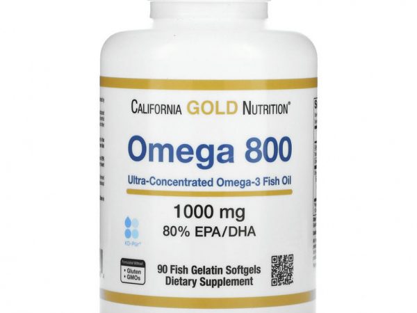 California Gold Nutrition, омега 800, рыбий жир фармацевтической степени чистоты, 80% ЭПК/ДГК, в форме триглицеридов, 1000 мг, 90 рыбно-желатиновых капсул