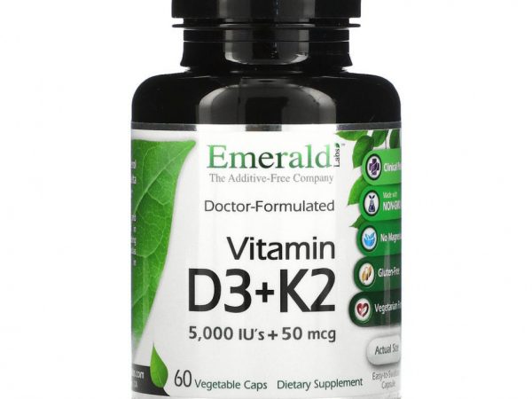 Emerald Laboratories, Витамин D3 и K2, 60 растительных капсул