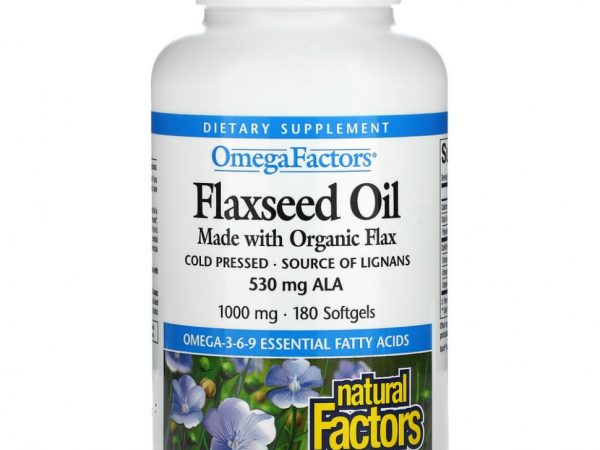 Natural Factors, Льняное масло, 1000 мг, 180 капсул