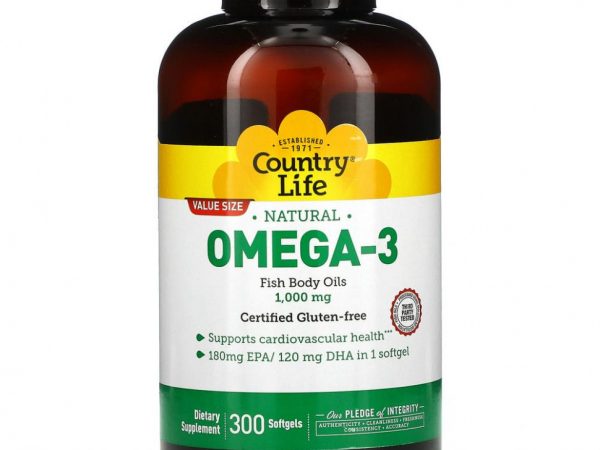 Country Life, омега-3, 1000 мг, 300 капсул