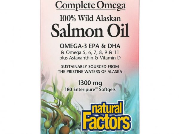 Natural Factors, 100% масло дикого аляскинского лосося, 1300 мг, 180 желатиновых капсул Enteripure