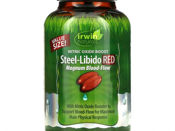 Irwin Naturals, Steel-Libido Red, усиленный кровоток, 150 мягких желатиновых капсул с жидкостью