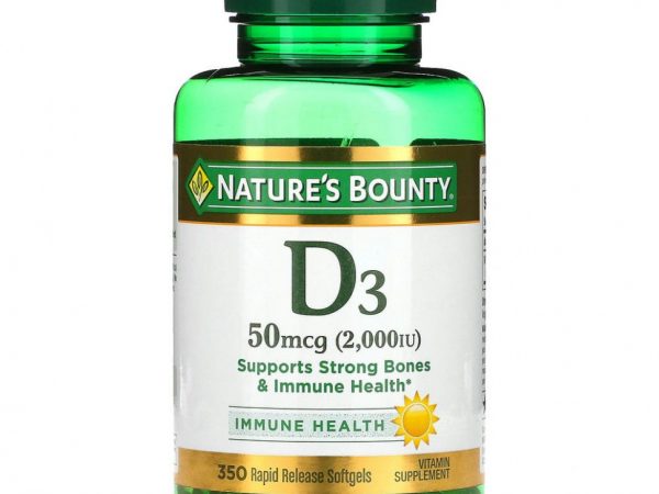 Nature's Bounty, D3, 50 мкг (2000 МЕ), 350 мягких таблеток с быстрым высвобождением