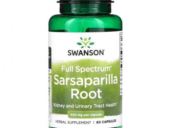 Swanson, Корень сарсапариллы полного спектра, 450 мг, 60 капсул