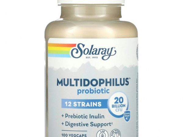 Solaray, Multidophilus, 12 штаммов пробиотических бактерий, 20 млрд КОЕ, 100 капсул с кишечнорастворимой оболочкой