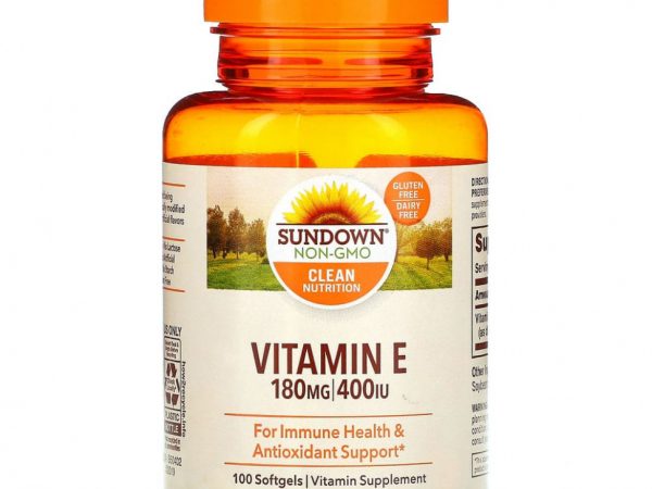 Sundown Naturals, Витамин E, 180 мг (400 МЕ), 100 мягких таблеток