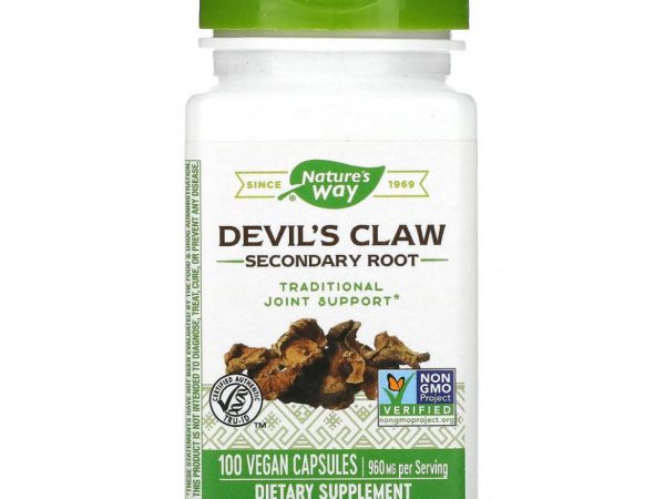 Nature's Way, Devil's Claw (чертов коготь), вторичный корень, 960 мг, 100 растительных капсул