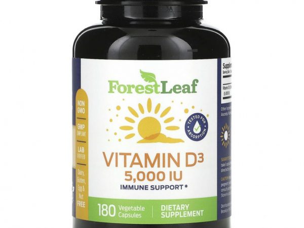 Forest Leaf, Витамин D3, 5000 МЕ, 180 растительных капсул