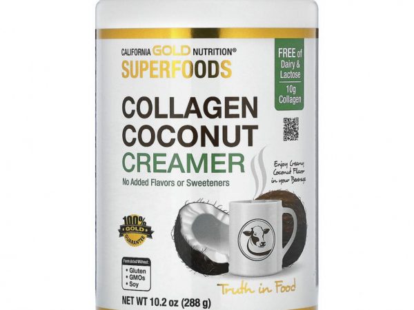 California Gold Nutrition, Superfoods, кокосовые сливки с коллагеном в порошке, без подсластителей, 288 г (10,2 унции)