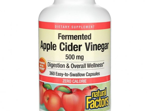 Natural Factors, Яблочный уксус, 500 мг, 360 капсул