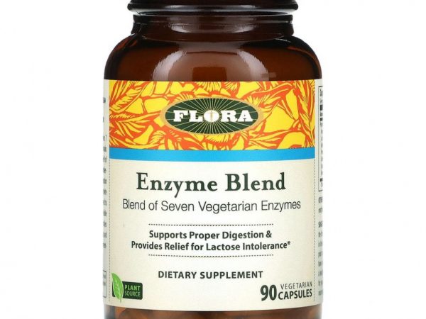Flora, смесь ферментов, 90 растительных капсул