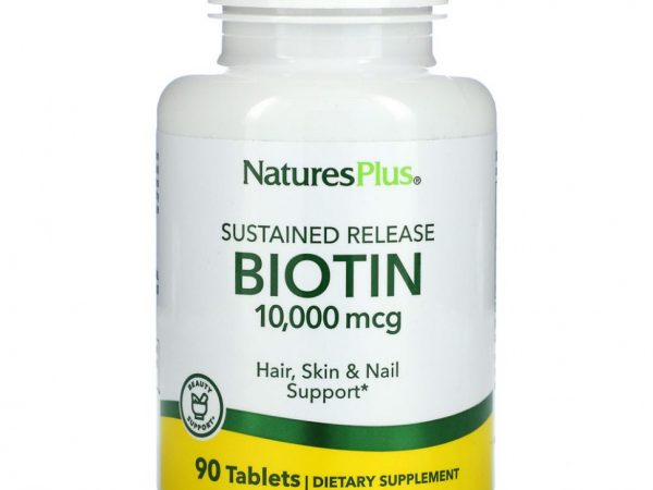 NaturesPlus, биотин, длительное высвобождение, 10 000 мкг, 90 таблеток