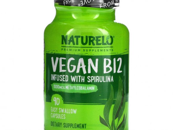 NATURELO, Веганский витамин B12 со спирулиной, 90 капсул, которые можно легко проглотить