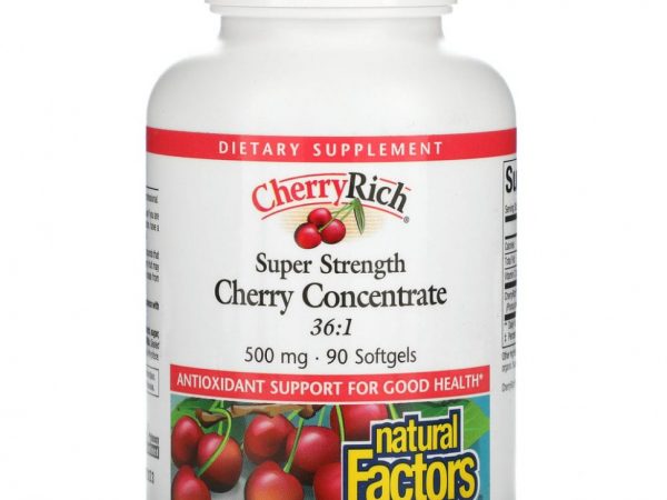 Natural Factors, концентрат вишни, супер эффективность, 500 мг, 90 капсул