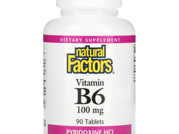 Natural Factors, витамин В6, пиридоксина гидрохлорид, 100 мг, 90 таблеток