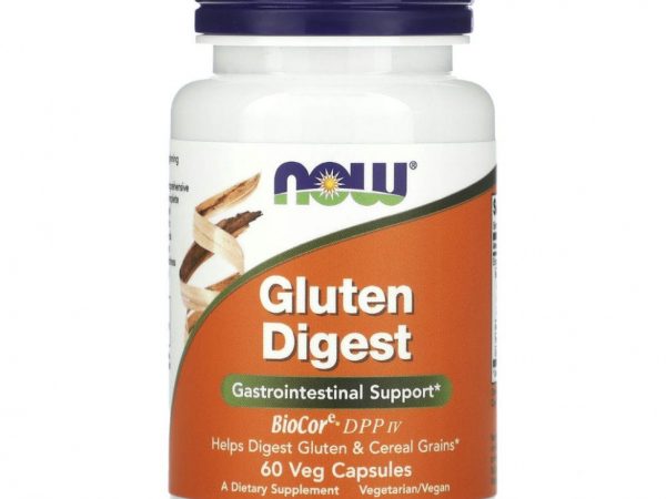 NOW Foods, Gluten Digest, добавка для переваривания глютена, 60 растительных капсул