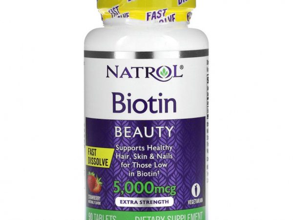 Natrol, Биотин, клубника, 5000 мкг, 90 таблеток