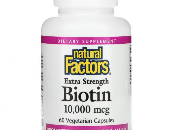 Natural Factors, Биотин повышенной силы действия, 10 000 мкг, 60 вегетарианских капсул