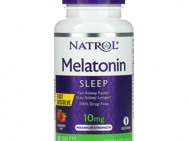 Natrol, Мелатонин, быстрорастворимый, максимальный эффект, клубника, 10 мг, 60 таблеток