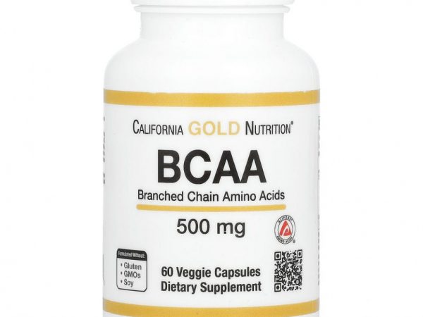 California Gold Nutrition, BCAA, аминокислоты с разветвленными цепями AjiPure®, 500 мг, 60 растительных капсул
