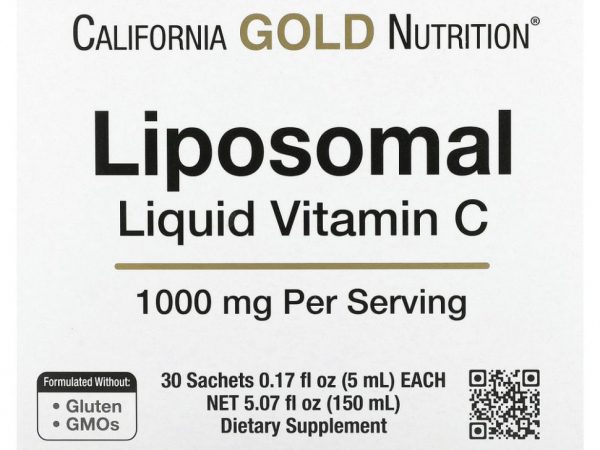 California Gold Nutrition, липосомальный витамин C в жидкой форме, 1000 мг, 30 пакетиков по 5 мл (0,17 жидк. унции)