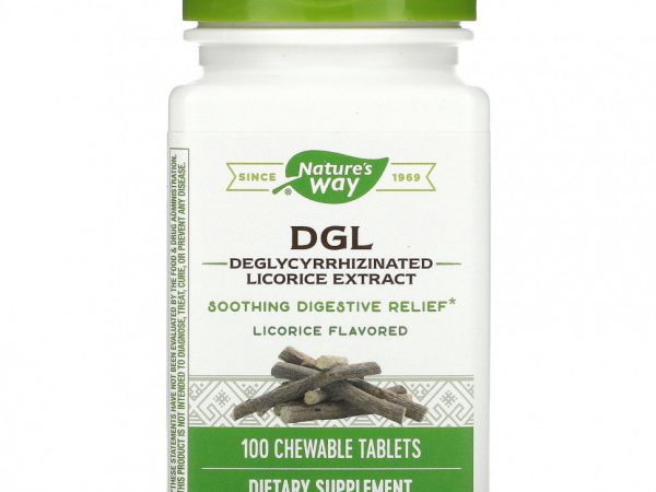 Nature's Way, DGL, глицирризинат солодки (экстракт), ароматизатор солодки, 100 жевательных таблеток
