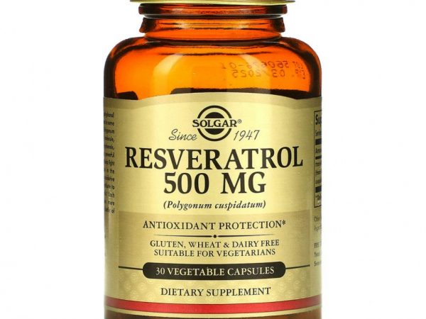 Solgar, Resveratrol, 500 мг, 30 растительных капсул