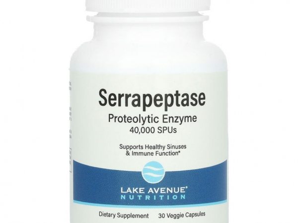 Lake Avenue Nutrition, серрапептаза, протеолитический фермент, 40 000 SPU, 30 растительных капсул