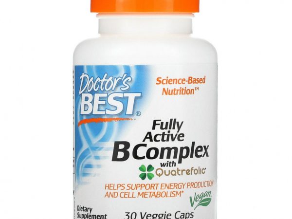 Doctor's Best, комплекс активных витаминов B с Quatrefolic, 30 вегетарианских капсул