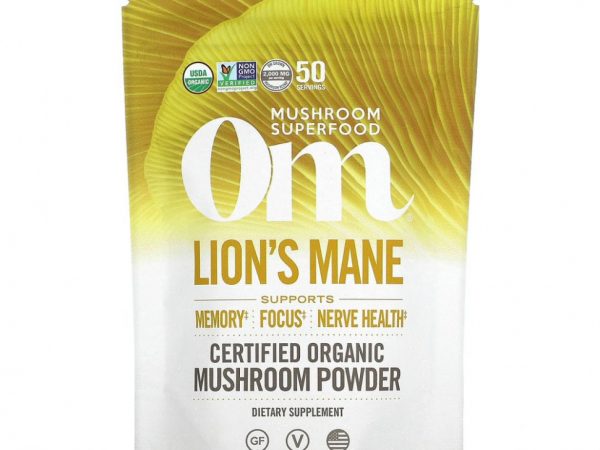 Om Mushrooms, ежовик гребенчатый, 100% сертифицированный органический грибной порошок, 100 г (3,5 унции)