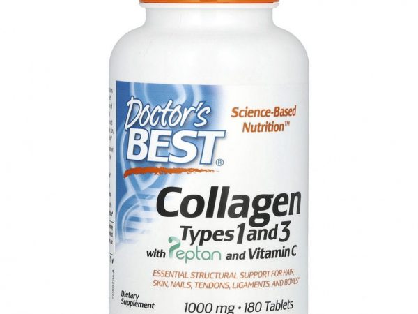 Doctor's Best, коллаген типа 1 и 3 с Peptan и витамином C, 1000 мг, 180 таблеток