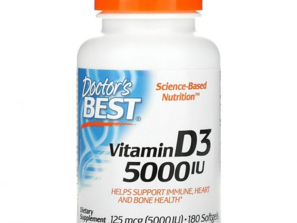 Doctor's Best, витамин D3, 125 мкг (5 000 МЕ), 180 капсул