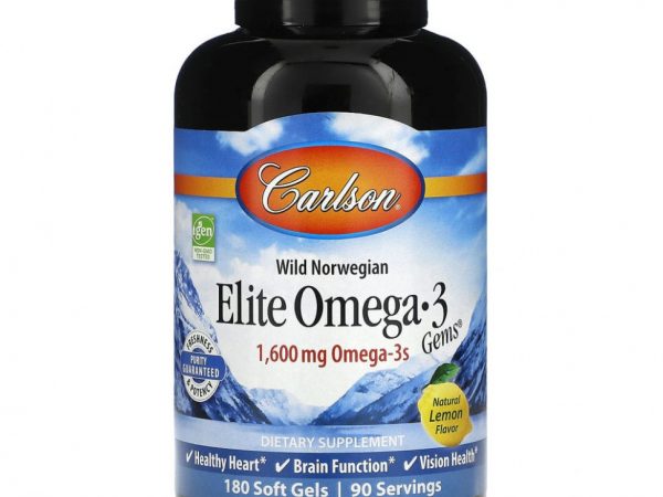 Carlson Labs, Wild Caught, Elite Omega-3 Gems, отборные омега-3 кислоты, натуральный лимонный вкус, 800 мг, 180 капсул