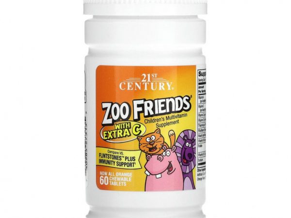21st Century, Zoo Friends с добавлением витамина C, апельсин, 60 жевательных таблеток