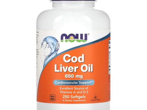 NOW Foods, Cod Liver Oil, 650 мг, 250 мягких желатиновых капсул