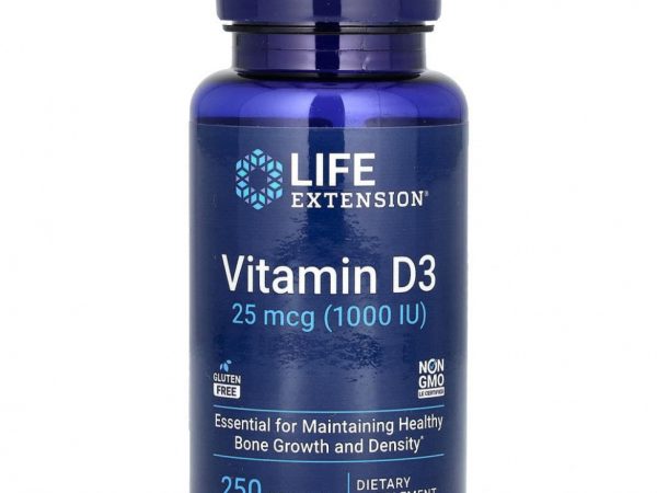 Life Extension, витамин D3, 25 мкг (1000 МЕ), 250 капсул