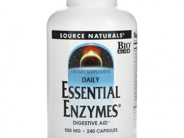 Source Naturals, Daily Essential Enzymes, добавка с незаменимыми ферментами для ежедневного использования, 500 мг, 240 капсул