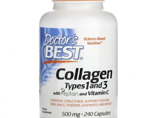 Doctor's Best, Peptan, коллаген 1 и 3 типов с витамином C, 500 мг, 240 капсул