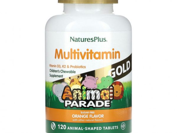 NaturesPlus, Источник жизни, Золотое шествие животных, Жевательный комплекс мультивитаминов и минералов для детей с натуральным вкусом апельсина, 120 животных