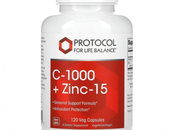 Protocol for Life Balance, C-1000 + Zinc-15, 120 вегетарианских капсул