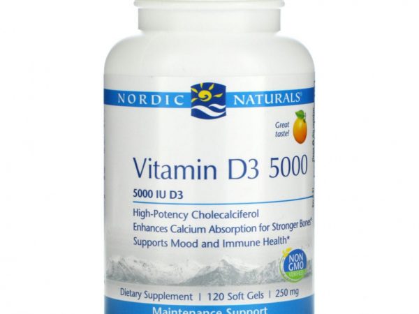 Nordic Naturals, витамин D3 5000, со вкусом апельсина, 5000 МЕ, 120 капсул