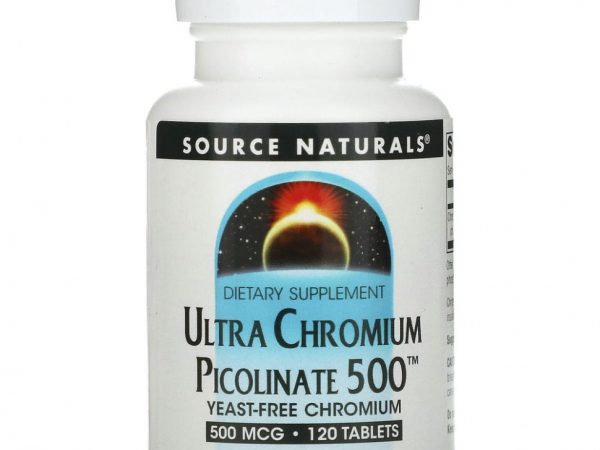 Source Naturals, ультра пиколинат хрома 500, 500 мкг, 120 таблеток