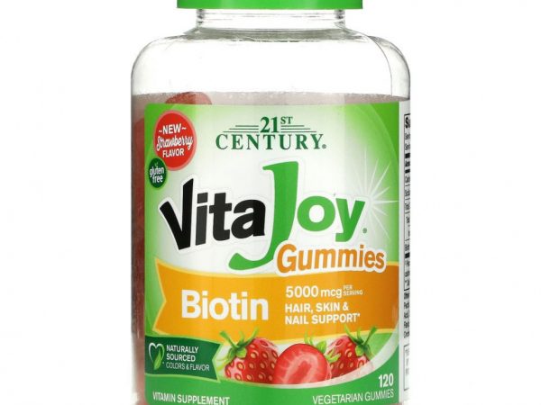 21st Century, VitaJoy, жевательные таблетки с биотином, со вкусом клубники, 2,500 мкг, 120 растительных жевательных таблеток
