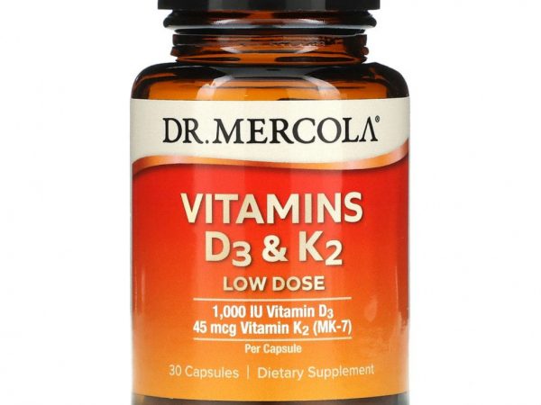 Dr. Mercola, Витамины D3 и K2 в низкой дозе, 30 капсул
