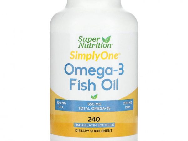 Super Nutrition, рыбий жир с омега-3, 1000 мг, 240 капсул из рыбьего желатина