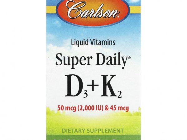 Carlson Labs, Super Daily витамины D3 и K2 в жидкой форме, 25 мкг (1000 МЕ) и 22,5 мкг, растительная формула, 360 вегетарианских капель, 10,16 мл (0,34 жидк. унции)