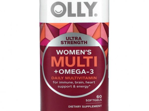 OLLY, Мультивитамины для женщин с омега-3 для ежедневного приема, сверхсила, 60 мягких таблеток